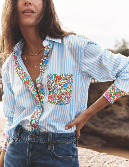 Sadie Relaxed Cotton Shirt-Blue Stripe, Flowerbed Hotch-1