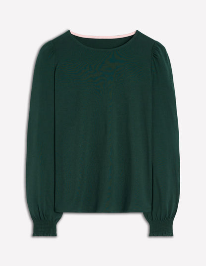Smocked Cuff Supersoft Top-Green Pine-4