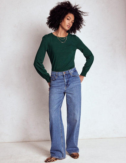 Smocked Cuff Supersoft Top-Green Pine-3