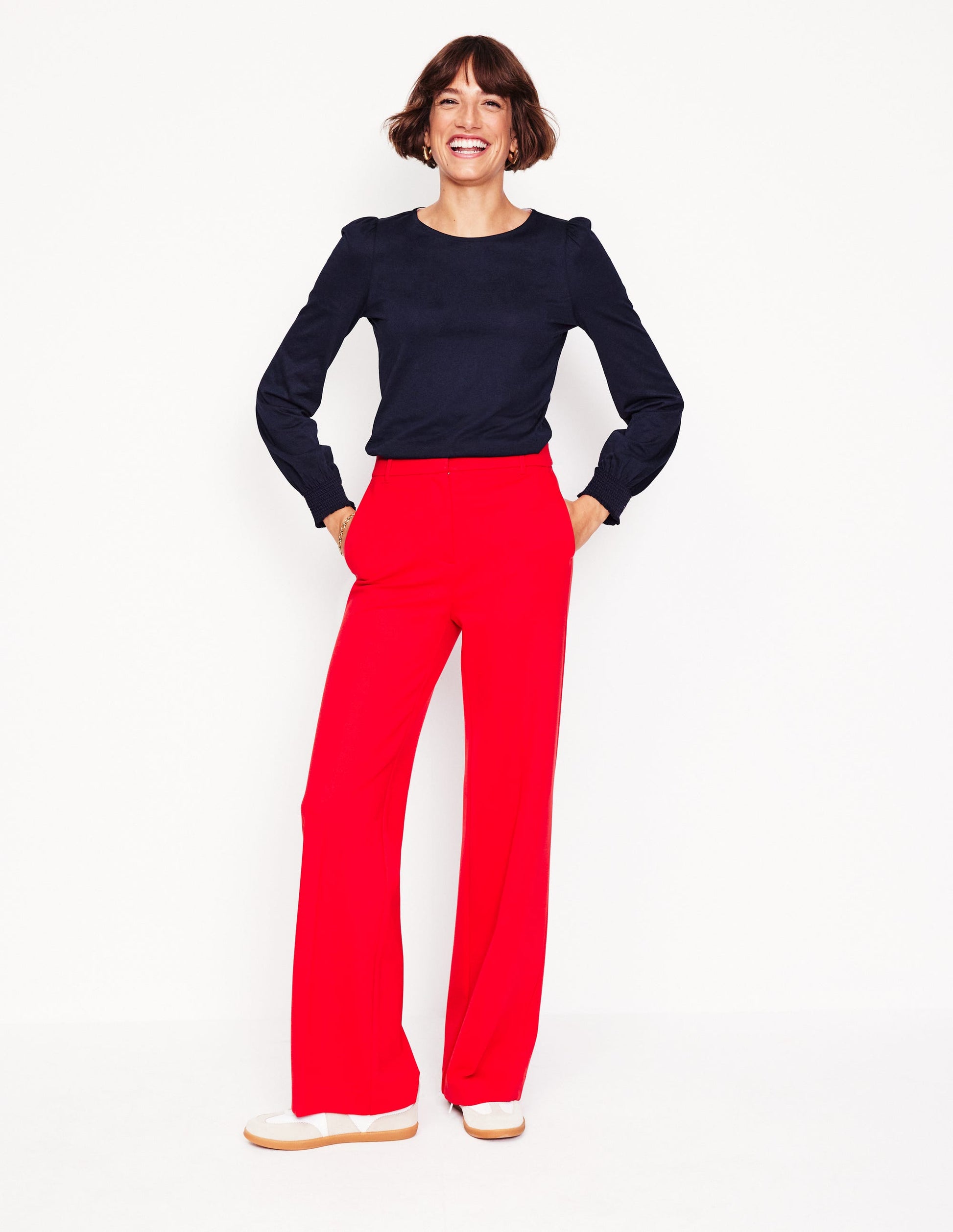 Smocked Cuff Supersoft Top-Navy-4