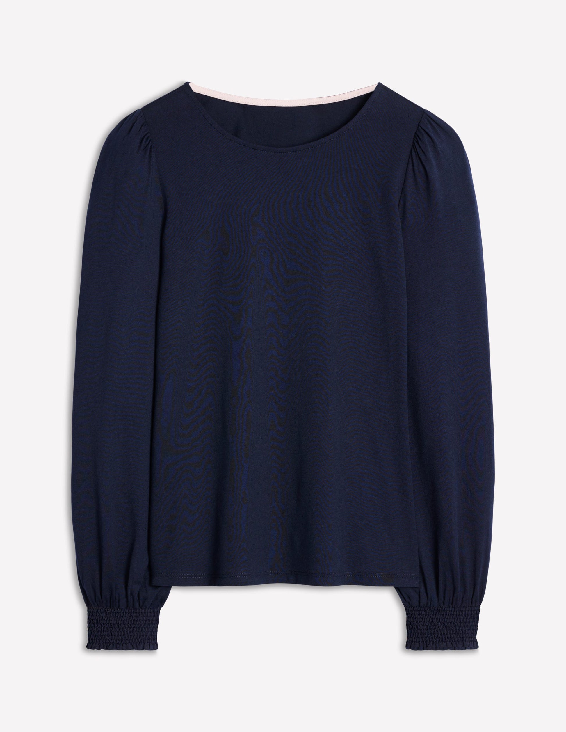 Smocked Cuff Supersoft Top-Navy-5
