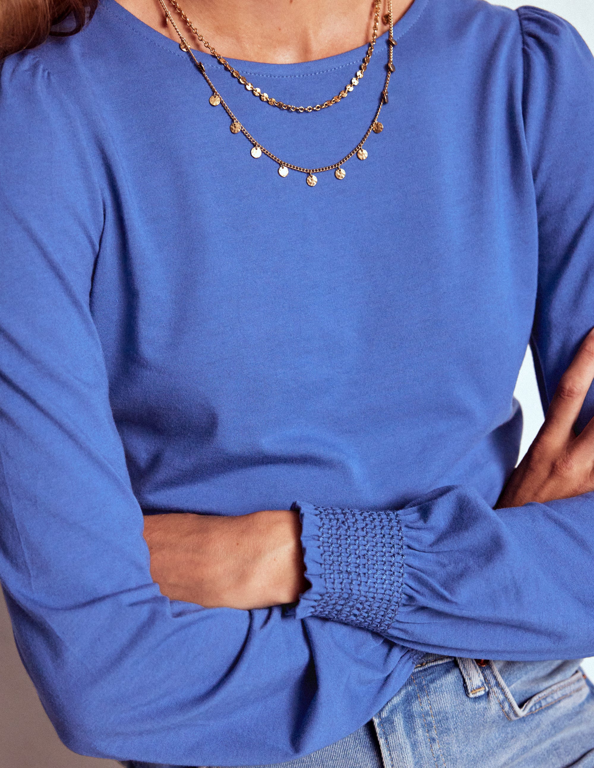 Smocked Cuff Supersoft Top-Denim Blue - Image 2