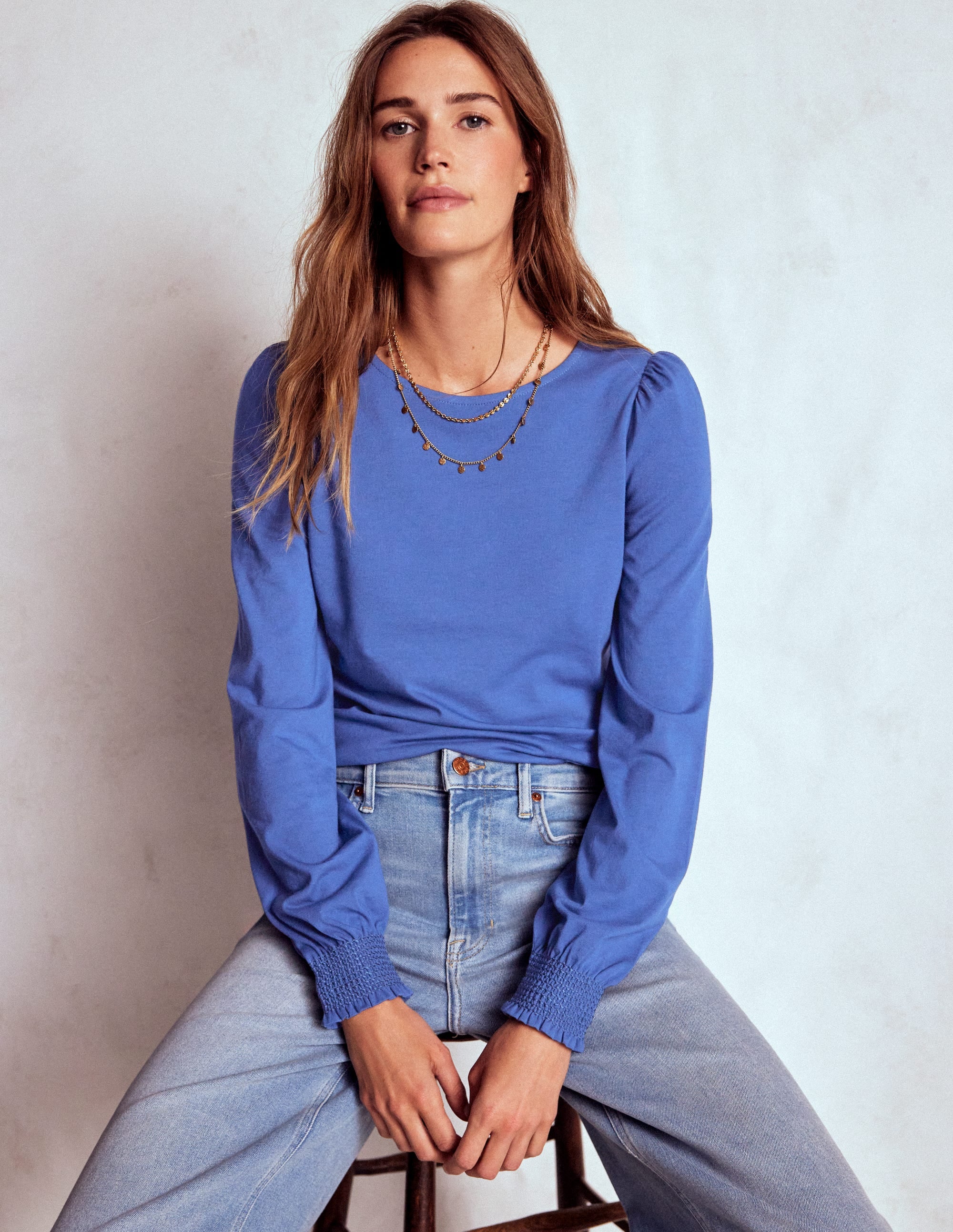 Smocked Cuff Supersoft Top-Denim Blue - Image 3