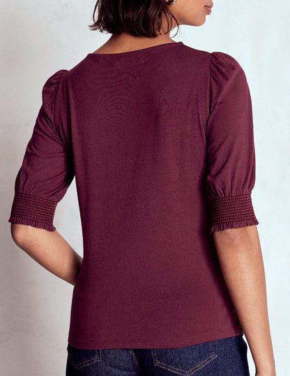 Short Sleeve Smocked Cuff Top-Deep Wisteria-3