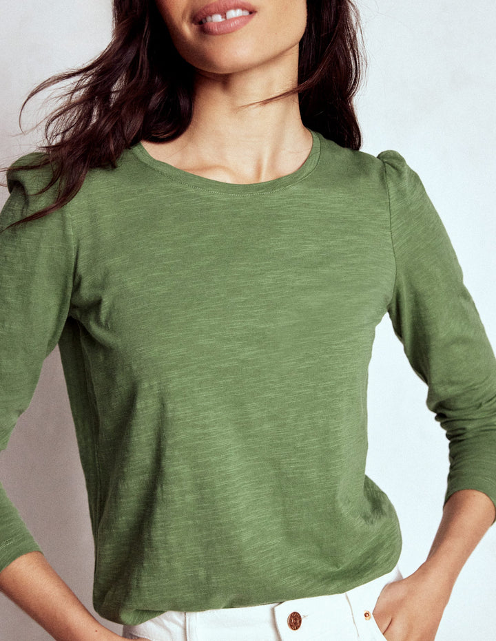 Cotton Crew Long Sleeve Top-Safari Green