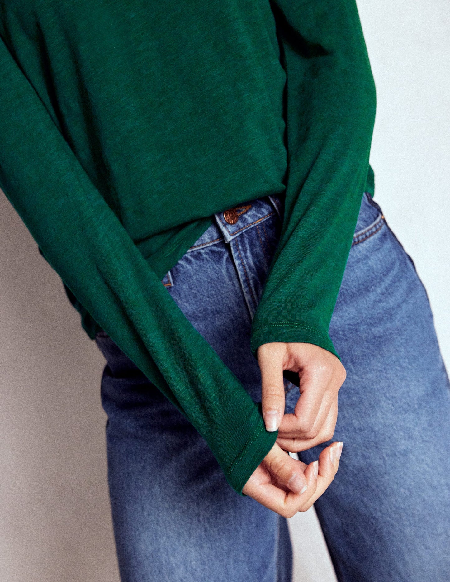 Cotton Crew Long Sleeve Top-Drake Green