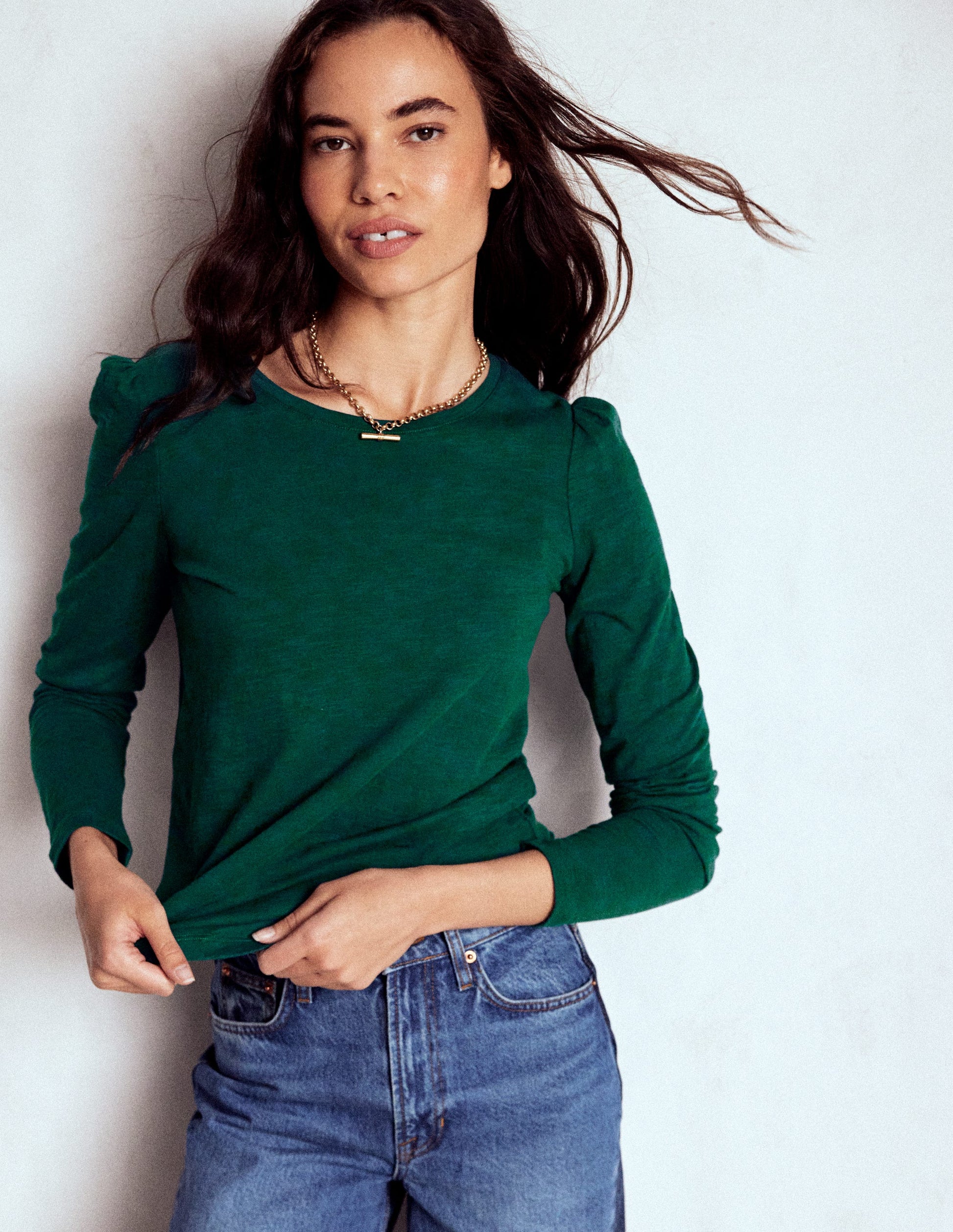 Cotton Crew Long Sleeve Top-Drake Green-4