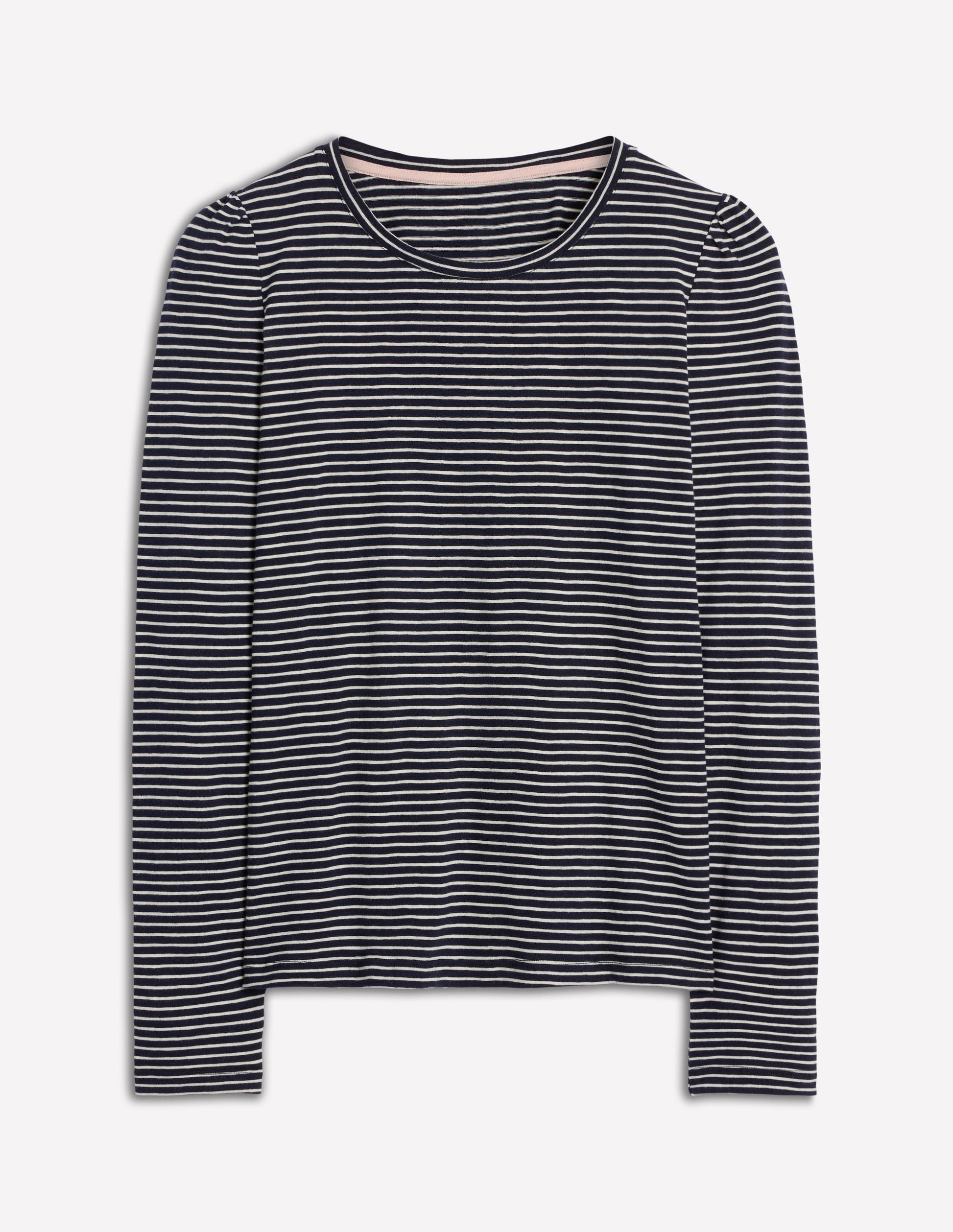 Cotton Crew Long Sleeve Top-Navy, Ivory Stripe-5