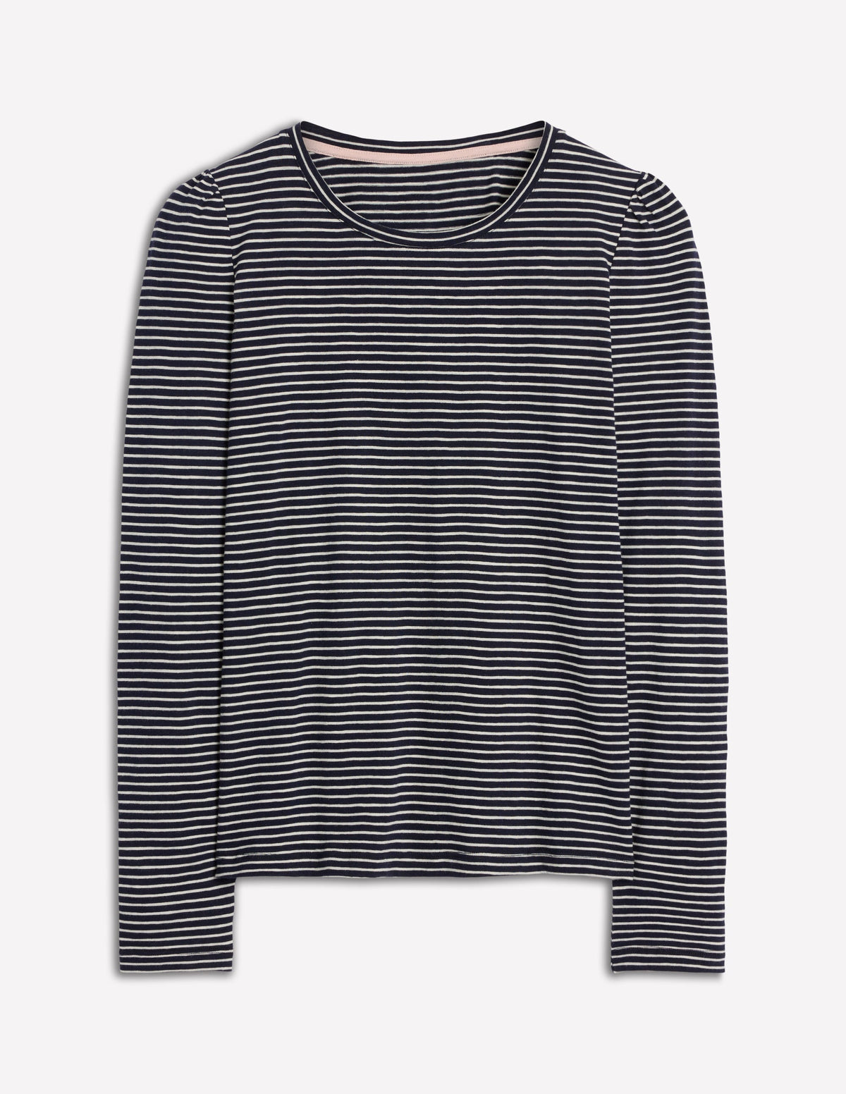 Cotton Crew Long Sleeve Top-Navy, Ivory Stripe - Image 5