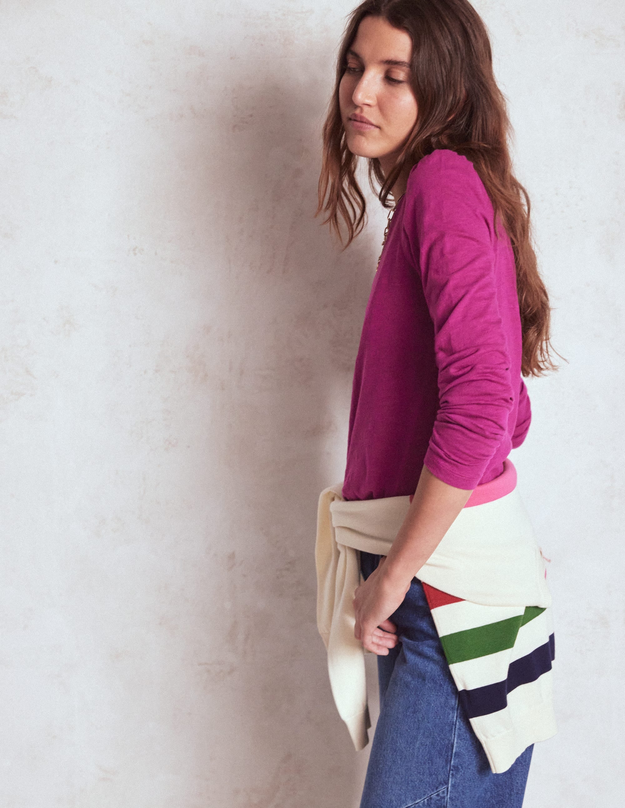 Cotton Crew Long Sleeve Top-Rich Magenta - Image 4