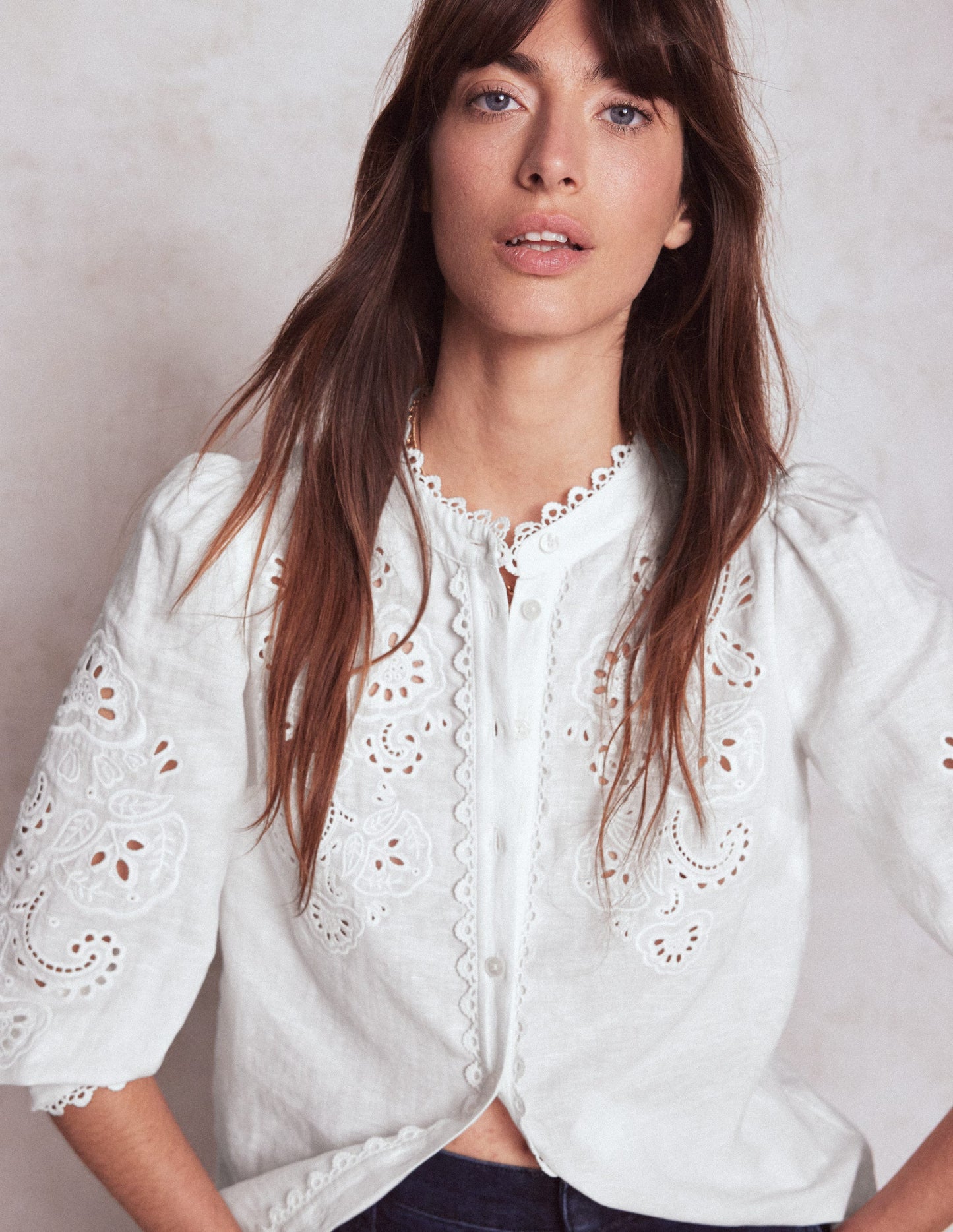 Alicia Cutwork Linen Top-White, Cutwork Embroidery