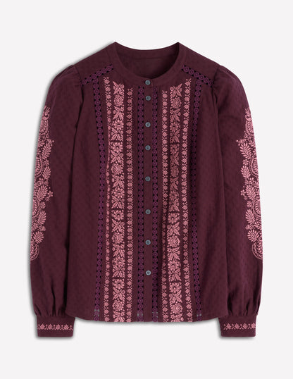 Embroidered Cotton Top-Dark Cherry-6