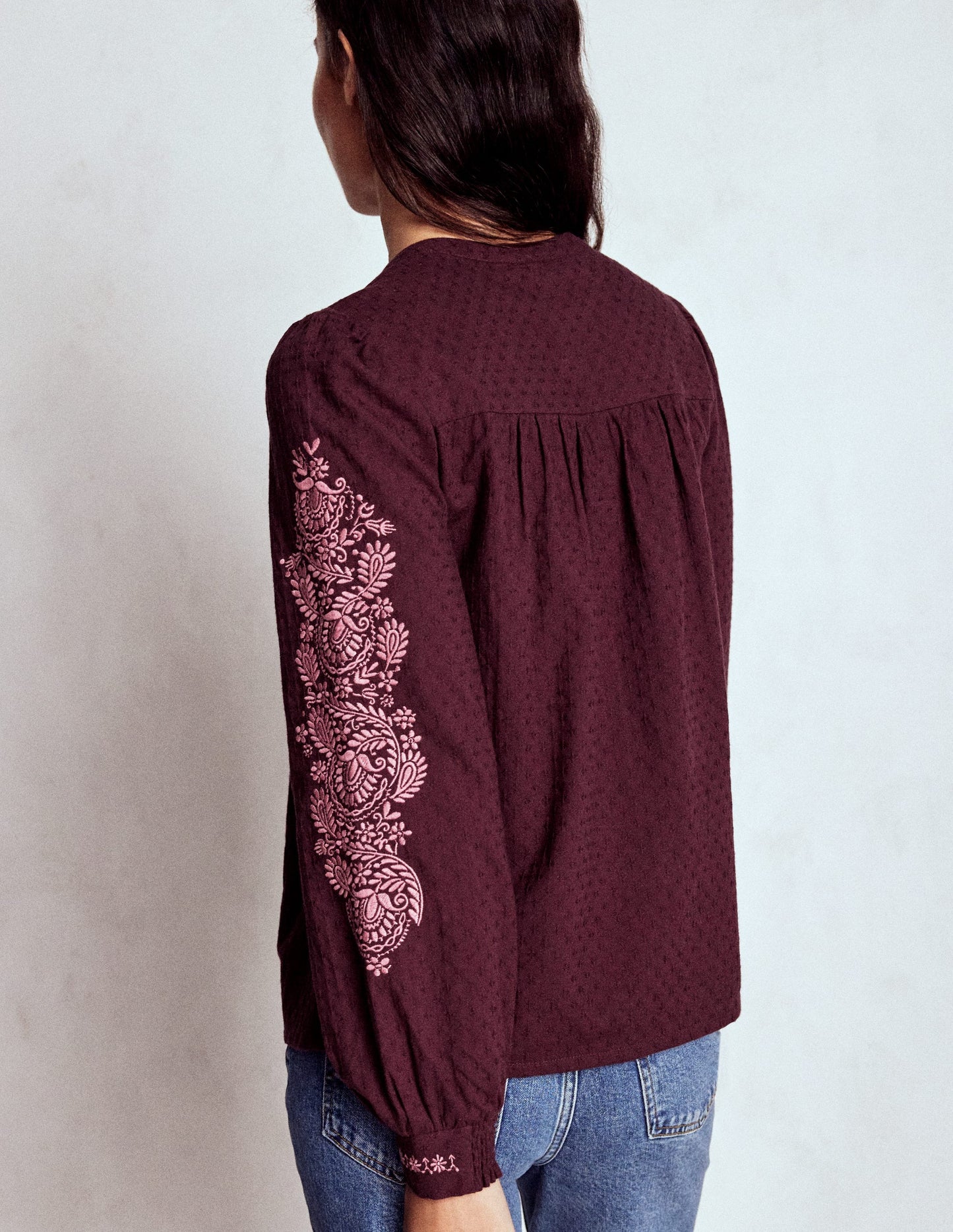 Embroidered Cotton Top-Dark Cherry