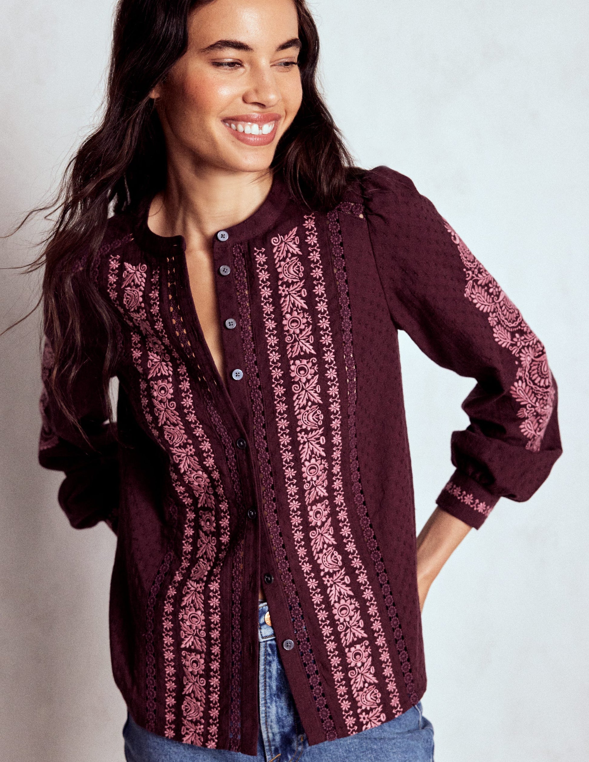Embroidered Cotton Top-Dark Cherry-5