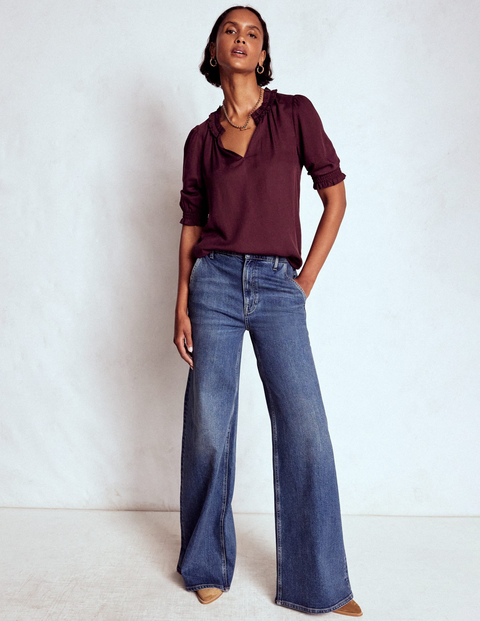 Ria Short Sleeve Top-Dark Cherry - Image 1