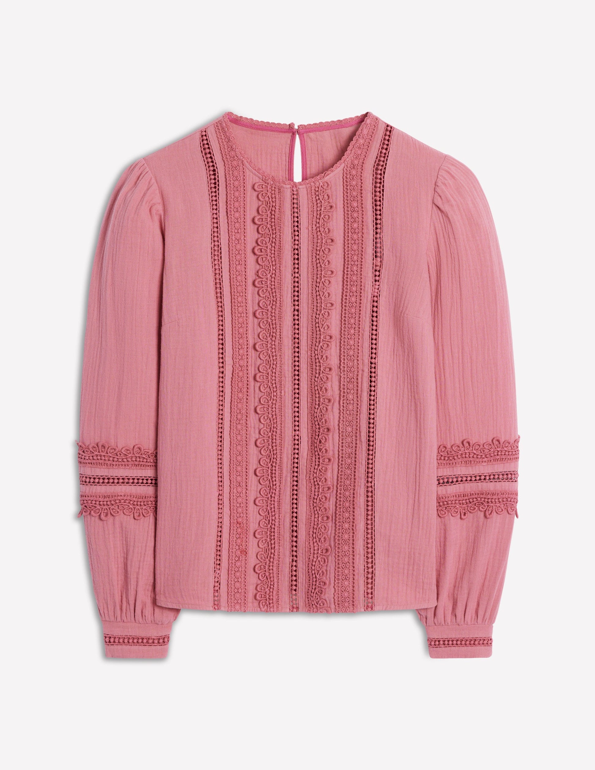 Trim Interest Double Cloth Top-Pink Heather-4