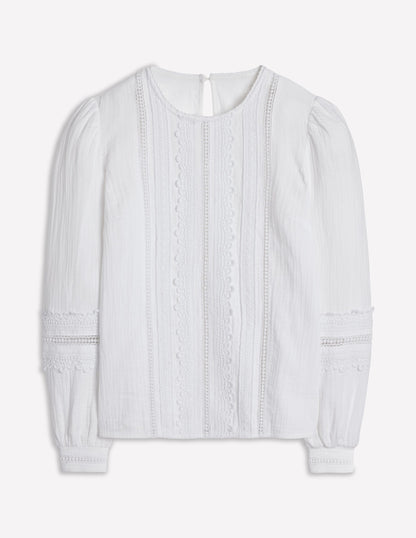 Trim Interest Double Cloth Top-White-6
