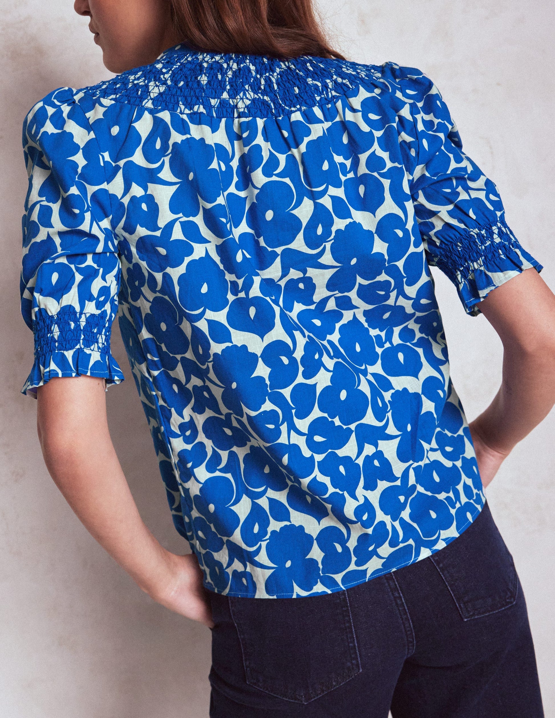 Effie Short Sleeve Top-Bright Blue, Leafy Grove-3