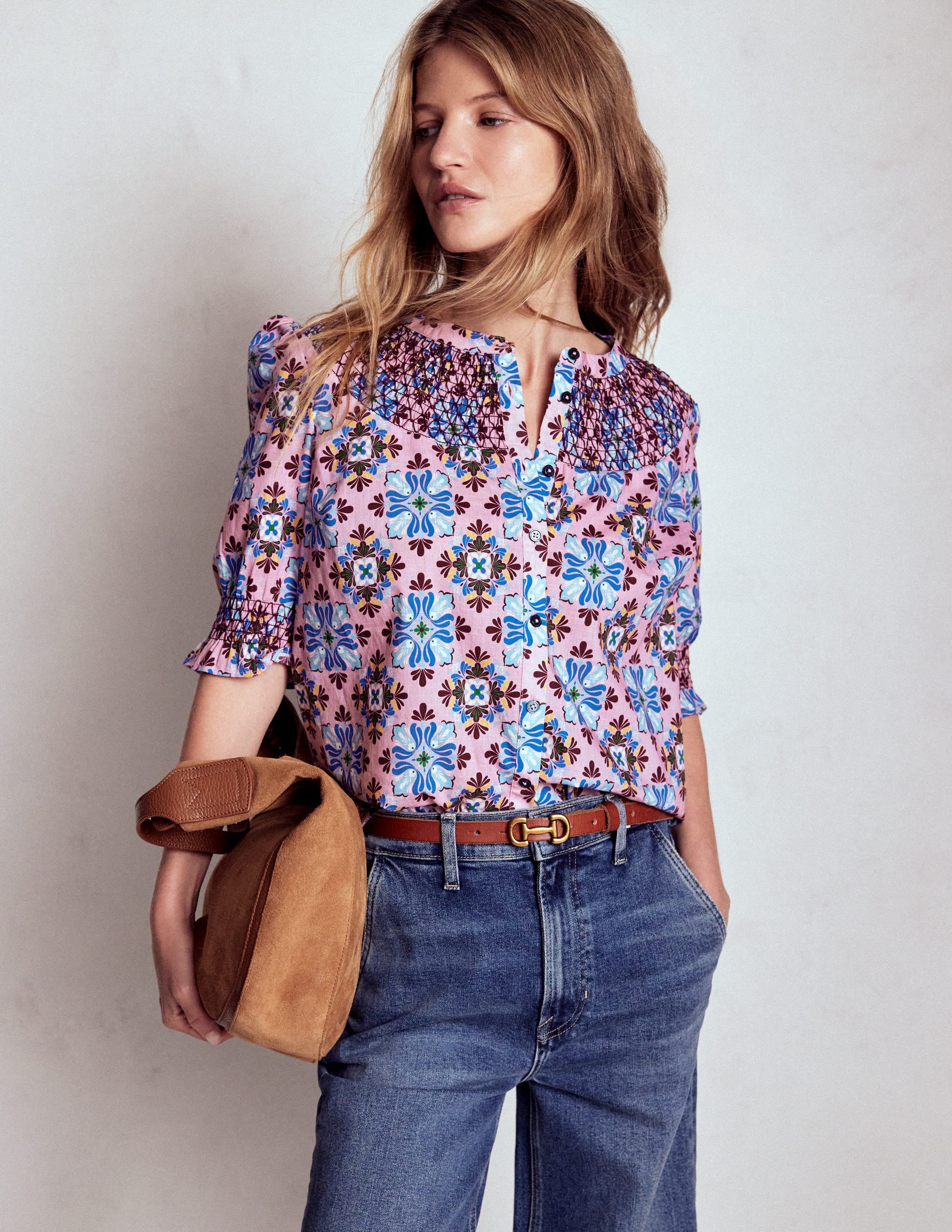 Effie Short Sleeve Top-Formica Pink, Bloom Mosaic - Image 1