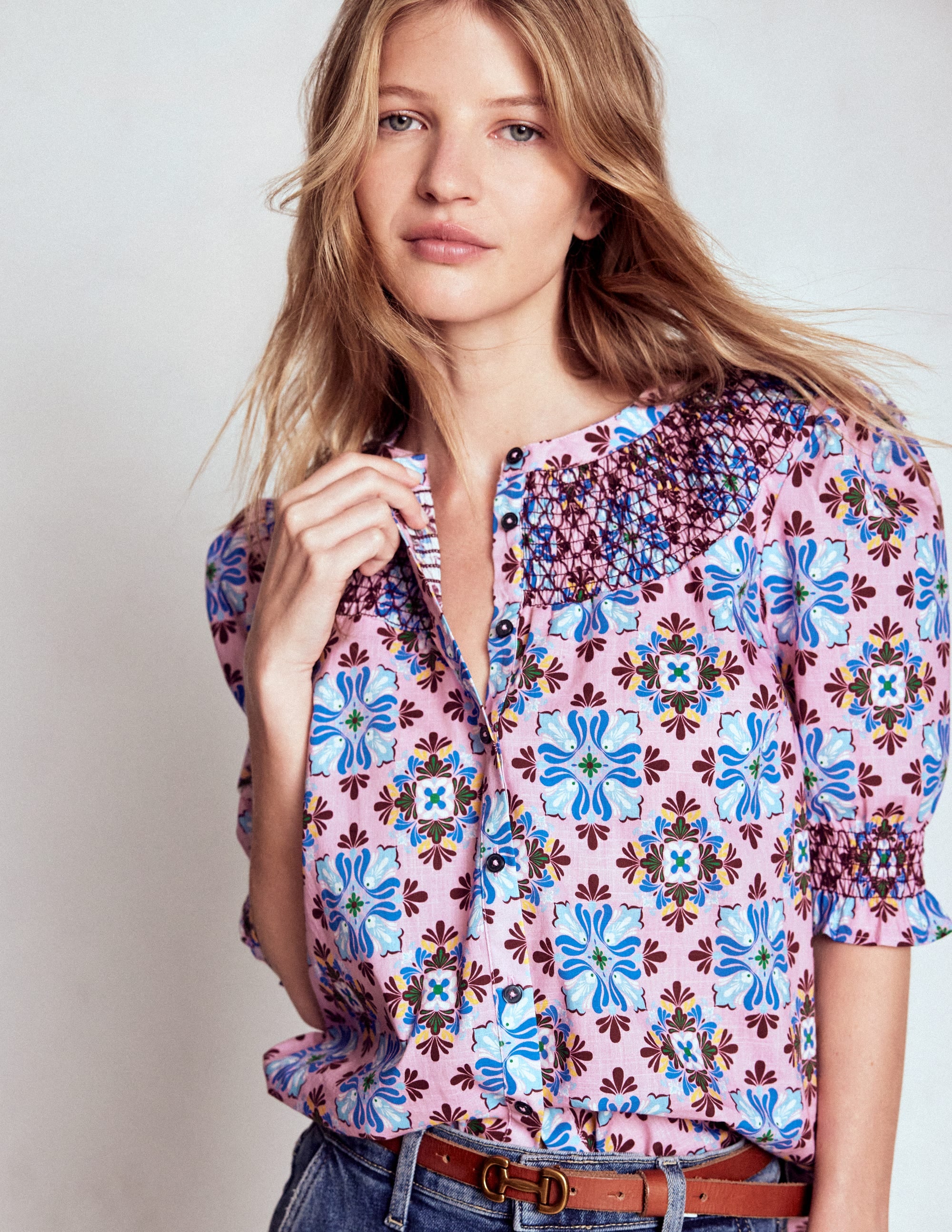 Effie Short Sleeve Top-Formica Pink, Bloom Mosaic - Image 4