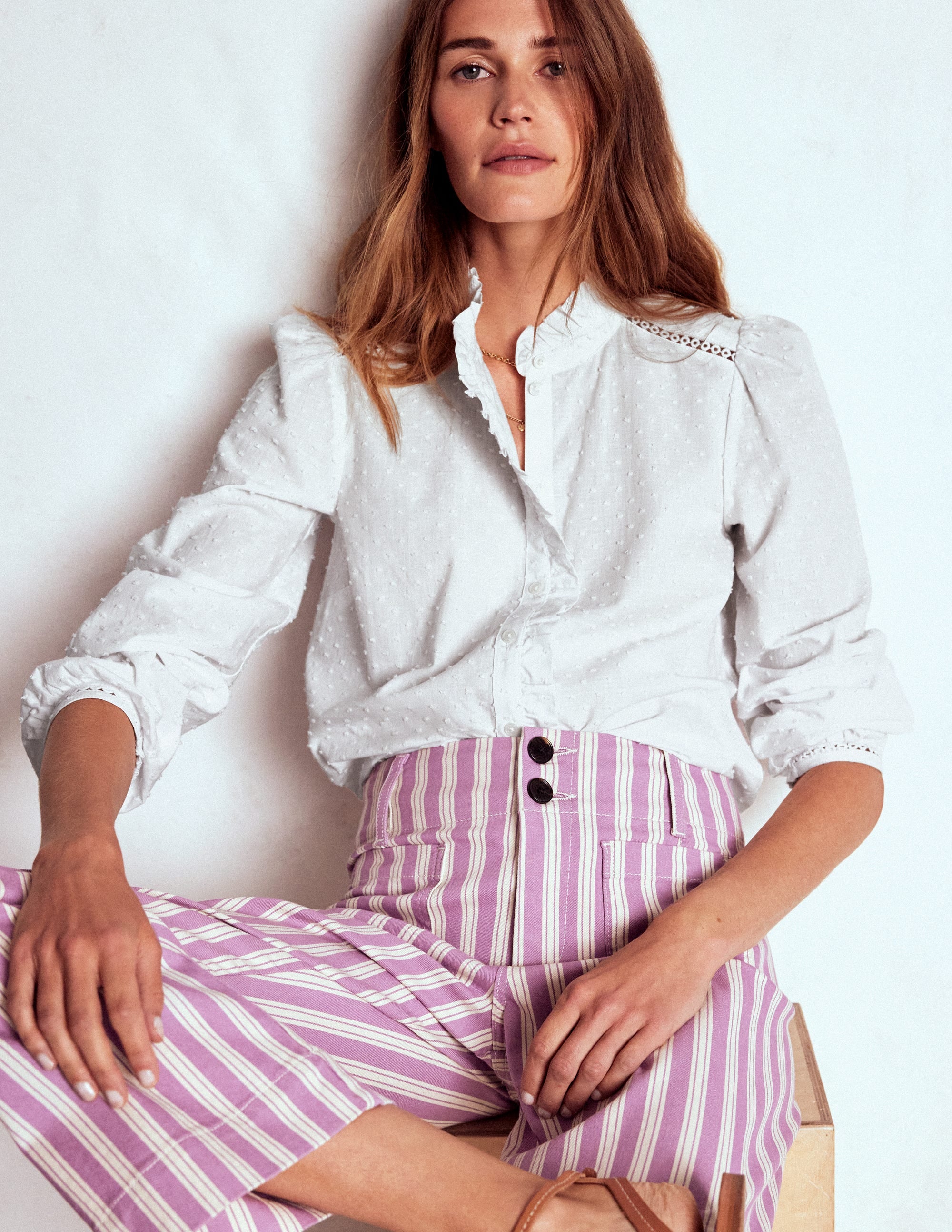 Helena Cotton Dobby Top-White - Image 4