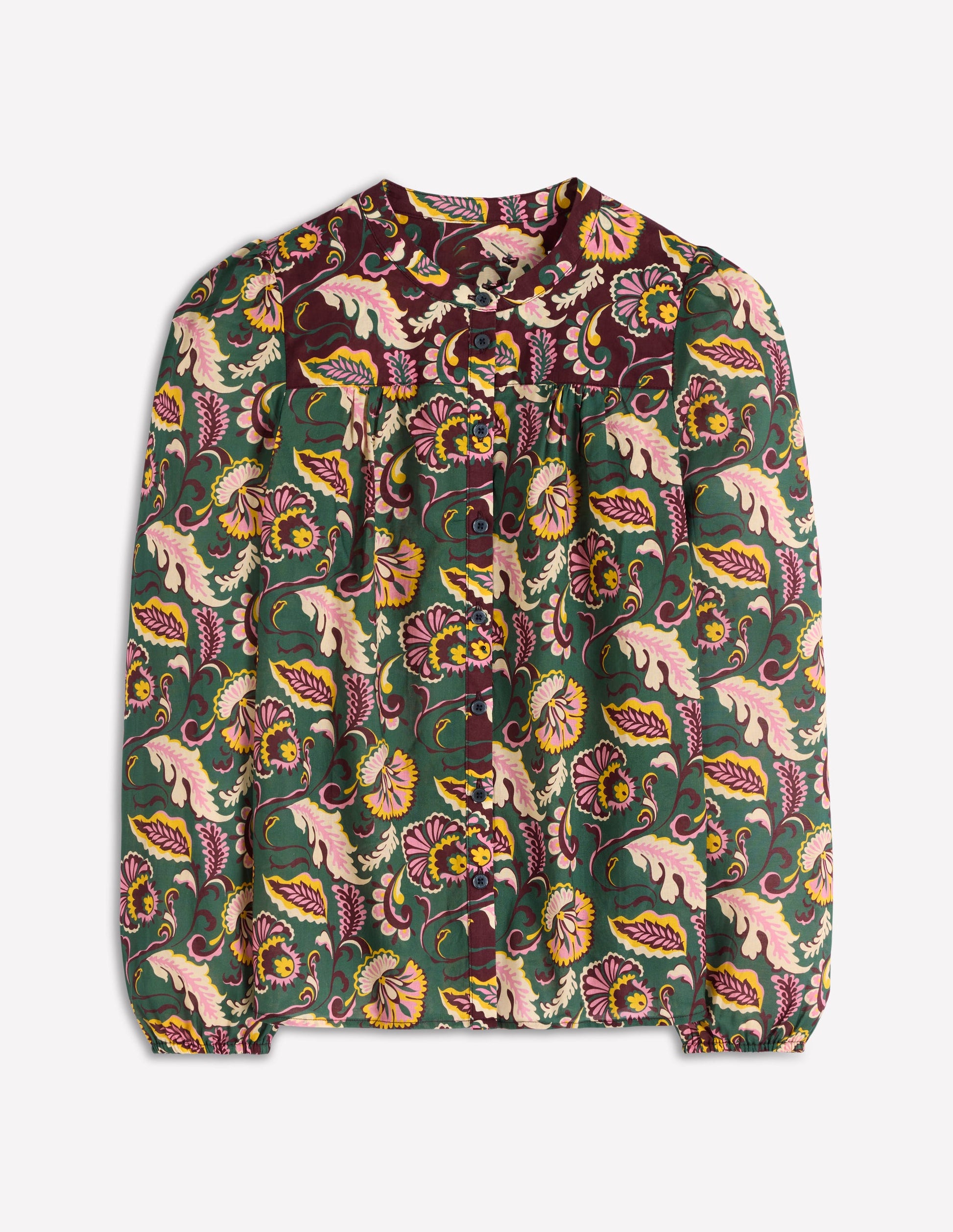 Corrine Cotton Top-Dark Green, Ornate Meadow-5