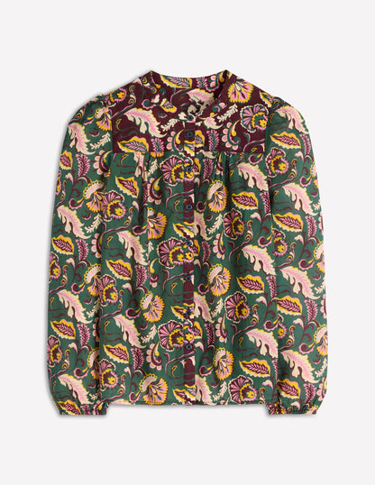Corrine Cotton Top-Dark Green, Ornate Meadow-5