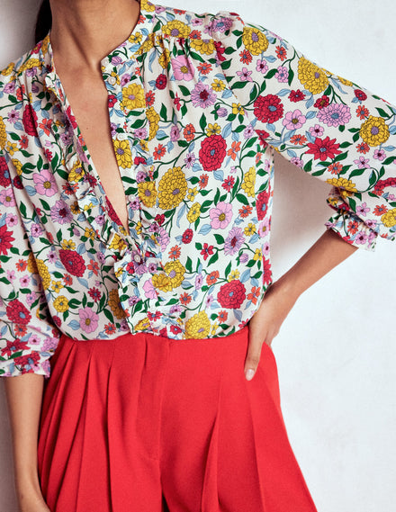 Alice Frill Front Silk Top-Multi, Dahlia Trail
