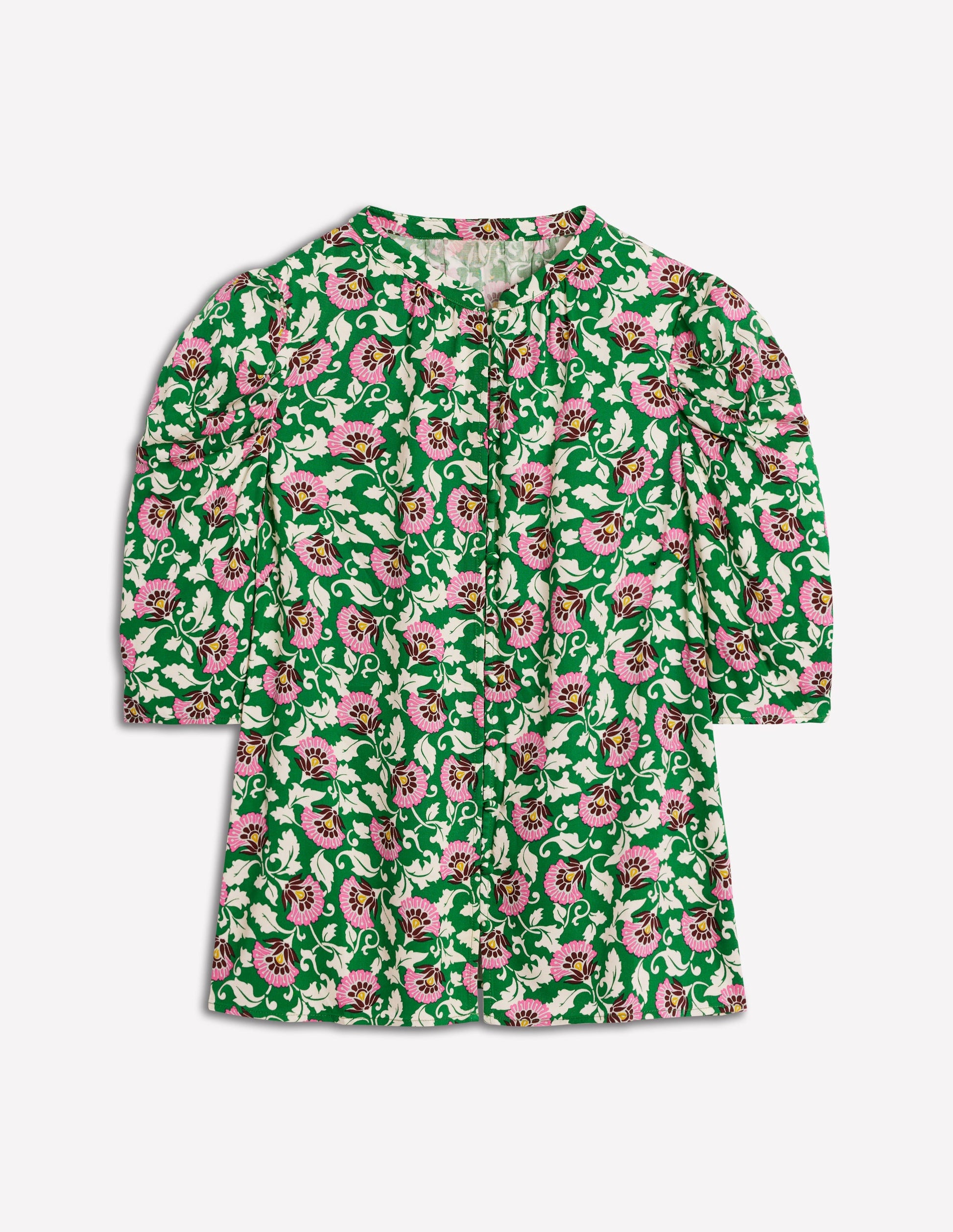 Mutton Sleeve Smart Top-Rich Emerald, Ornate Vine-5