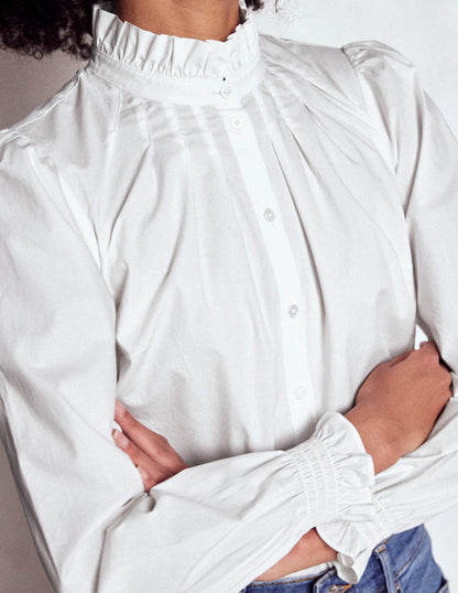 Lorna Pleated Cotton Top-White-2