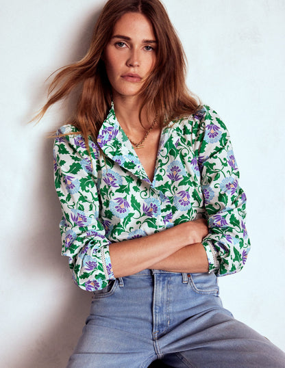 Helena Cotton Top-Rich Emerald, Ornate Vine-1