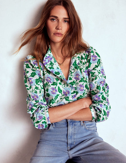 Helena Cotton Top-Rich Emerald, Ornate Vine
