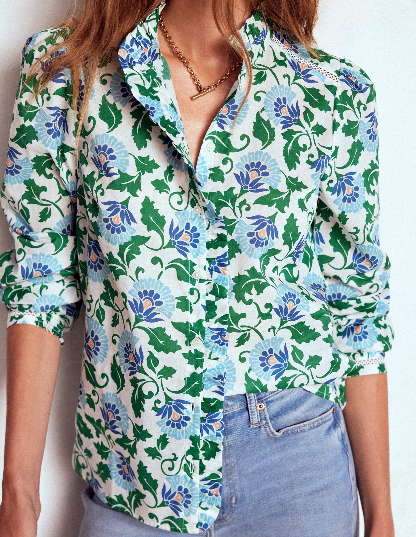 Helena Cotton Top-Rich Emerald, Ornate Vine