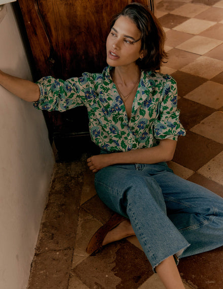 Helena Cotton Top-Rich Emerald, Ornate Vine