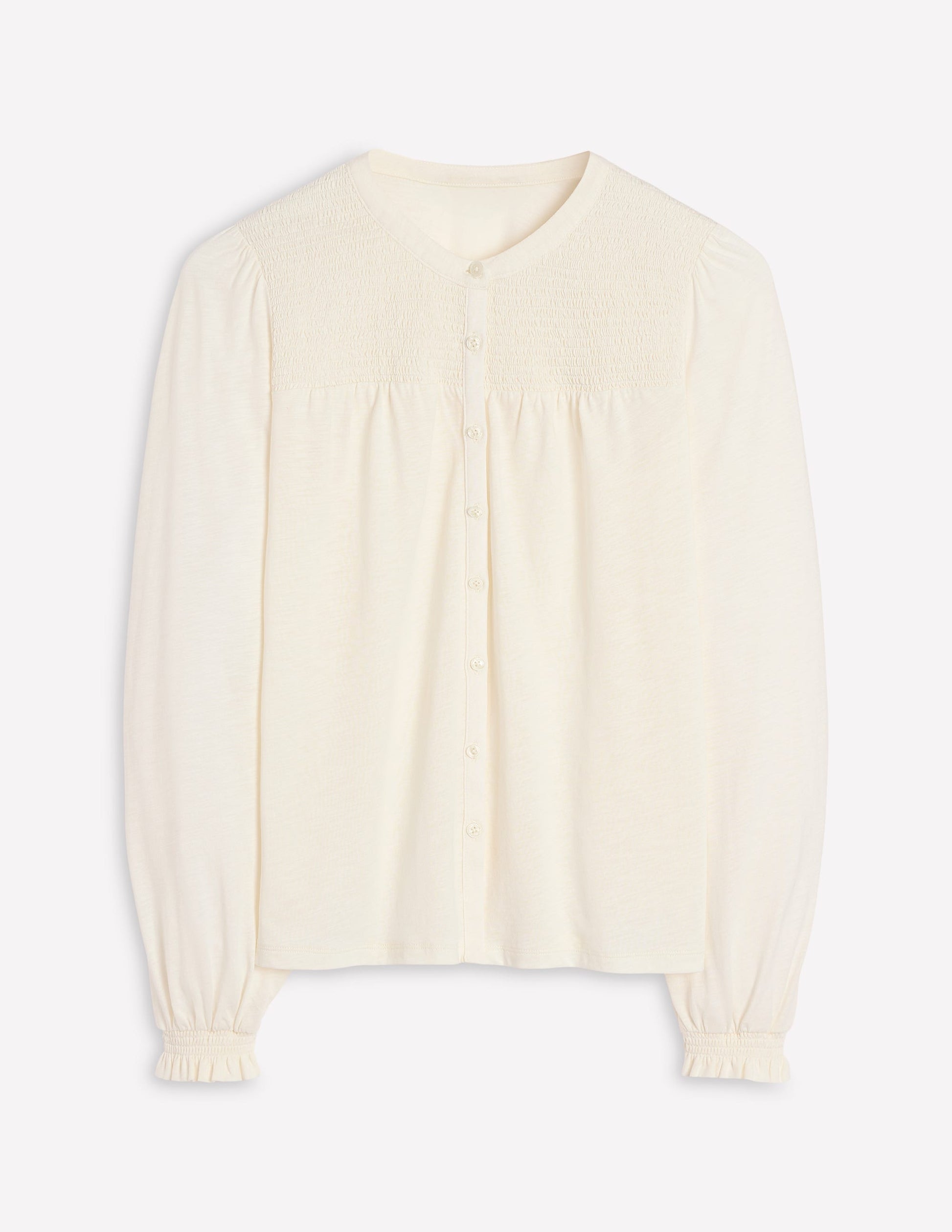 Elsa Smocked Yoke Jersey Shirt-Ivory-6