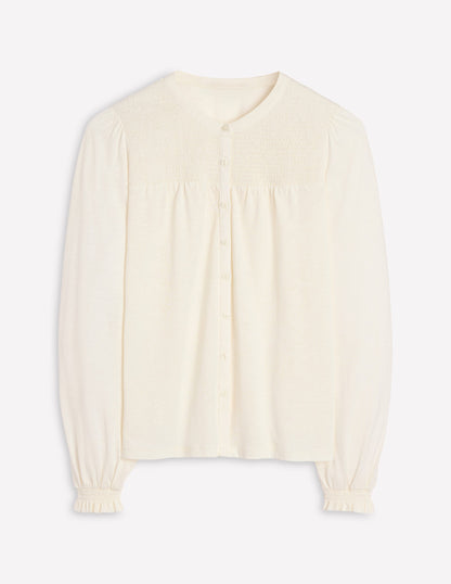 Elsa Smocked Yoke Jersey Shirt-Ivory-6