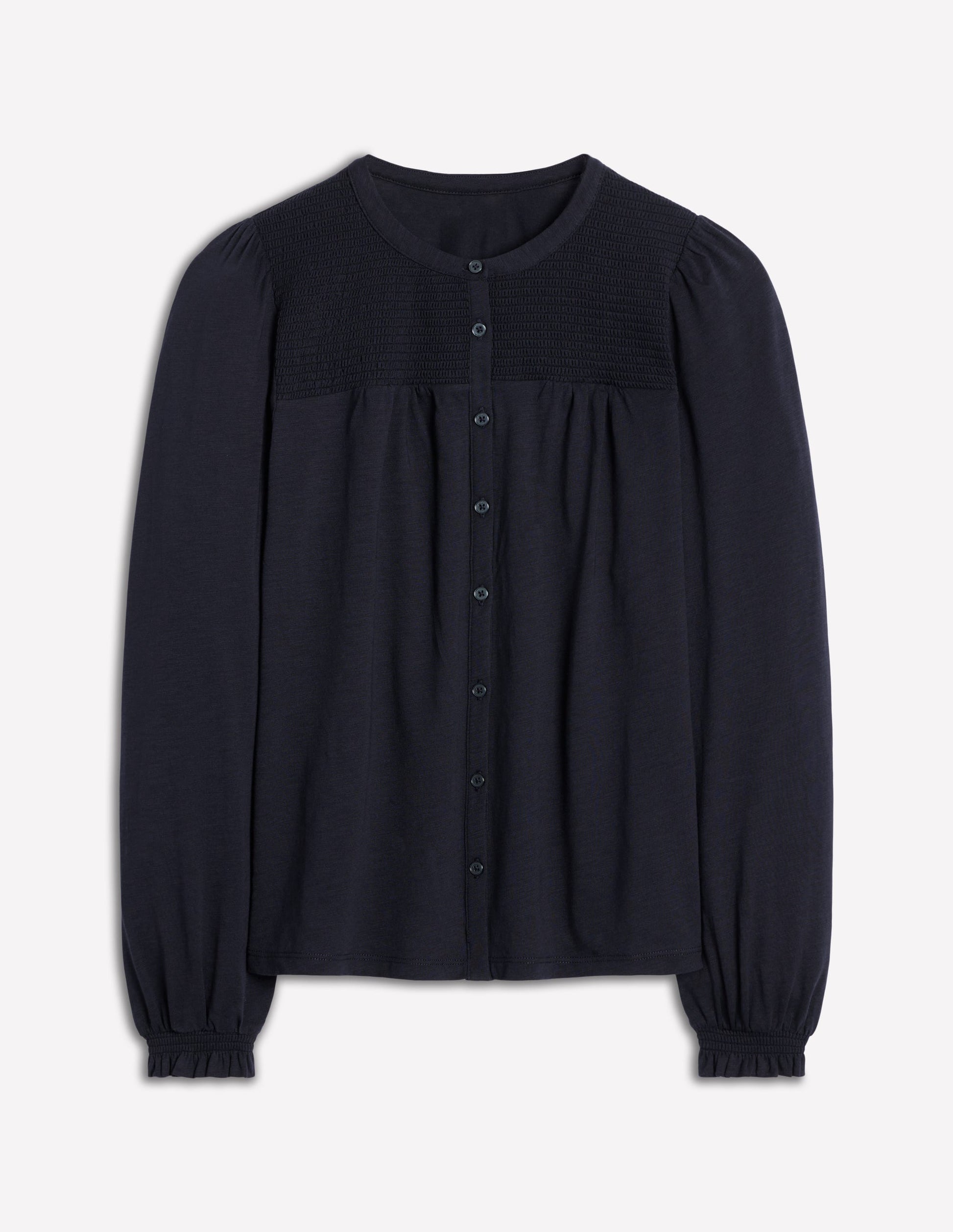 Elsa Smocked Yoke Jersey Shirt-Navy-5