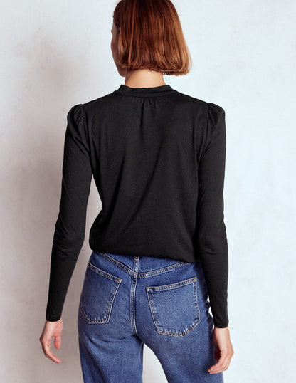 Tie Neck Supersoft Top-Black-4