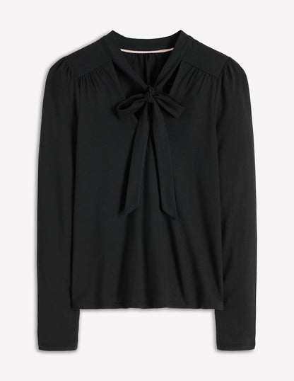 Tie Neck Supersoft Top-Black-1