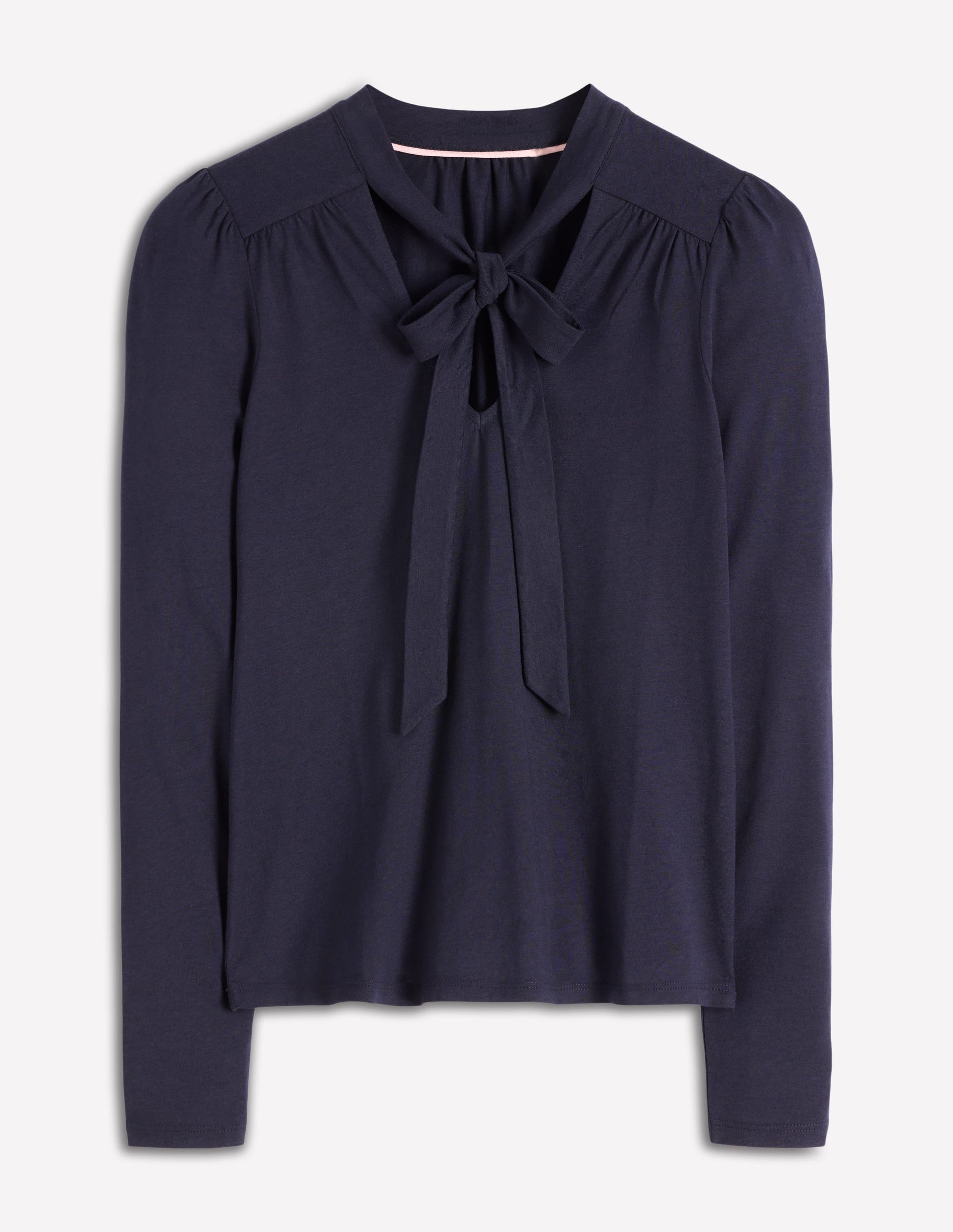 Tie Neck Supersoft Top-Navy-4