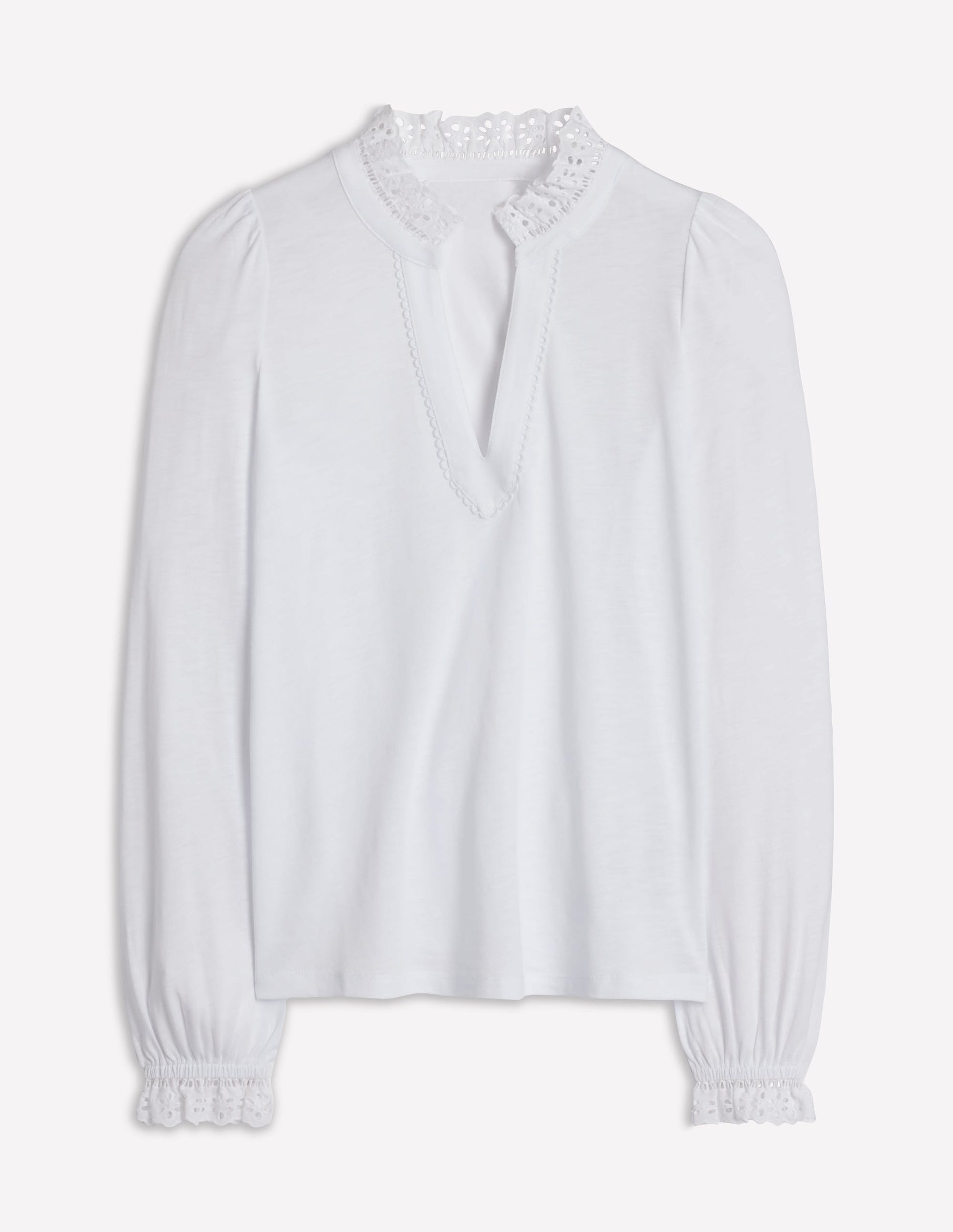 Aria Broderie Notch Neck Top-White-5