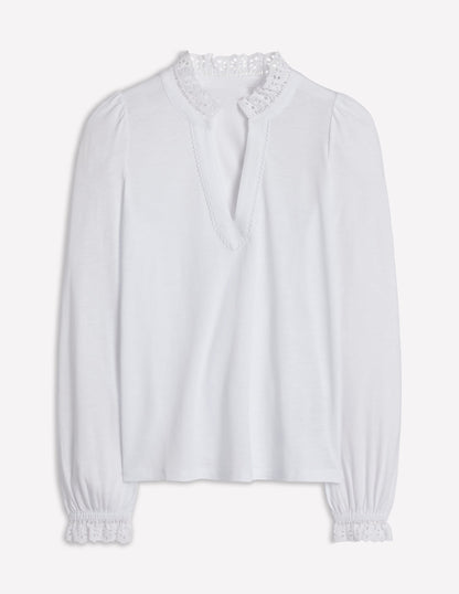 Aria Broderie Notch Neck Top-White-5