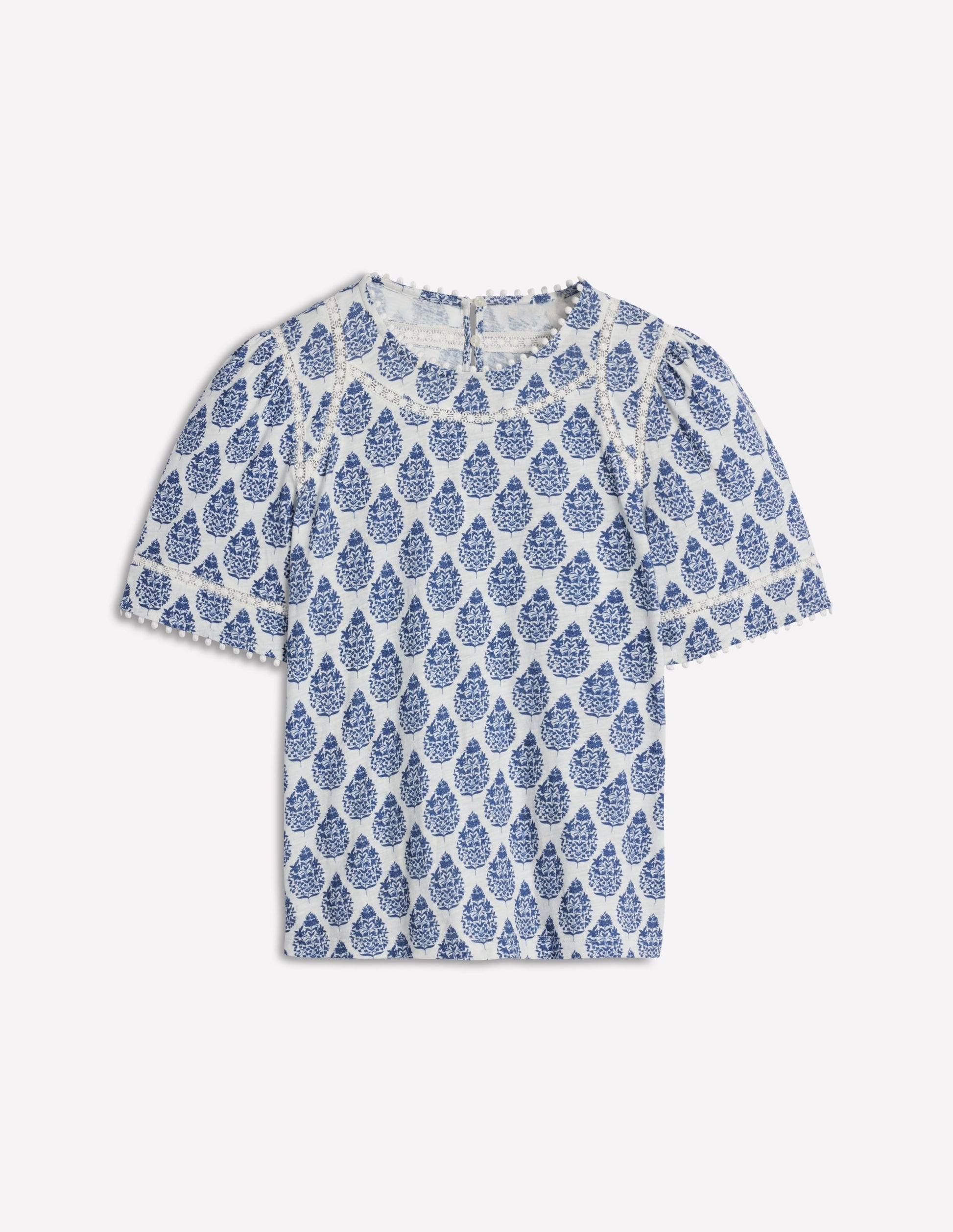 Mila Lace Trim Top-Denim Blue, Wildflower Bouquet-6