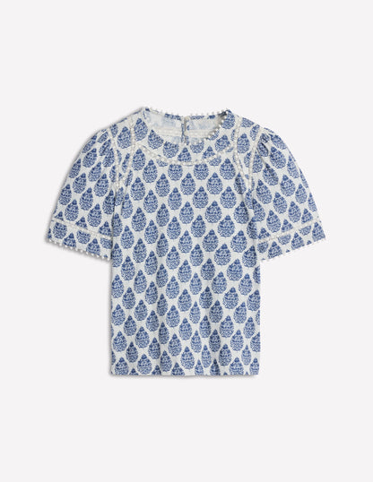 Mila Lace Trim Top-Denim Blue, Wildflower Bouquet-6