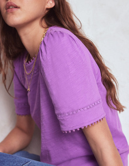 Mila Lace Trim Top-Amethyst Pruple