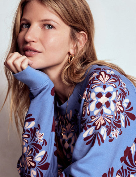 Rosa Printed Sweatshirt-Soft Blue, Bloom Mosaic