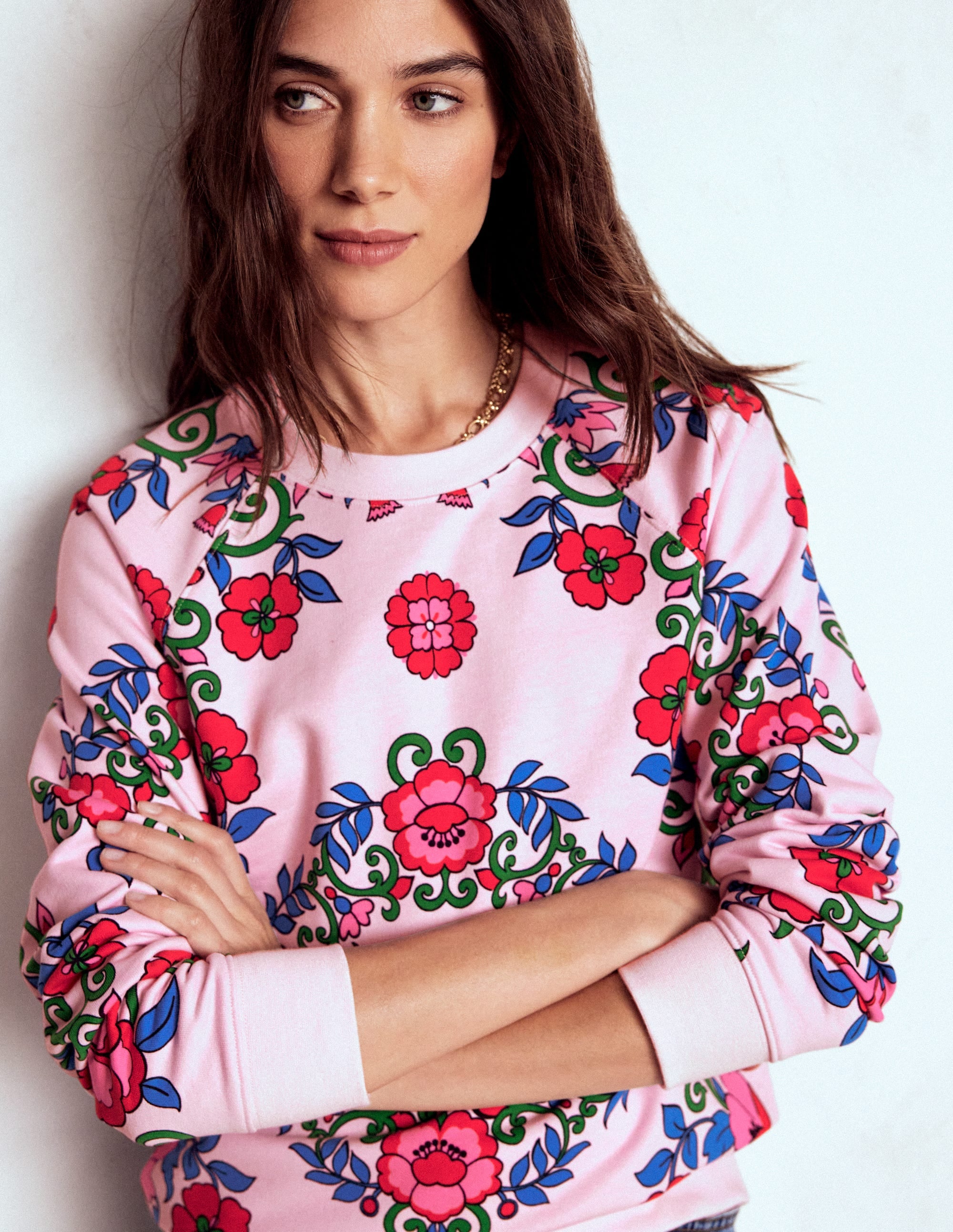 Rosa Printed Sweatshirt-Pink, Ornamental Lattice - Image 1