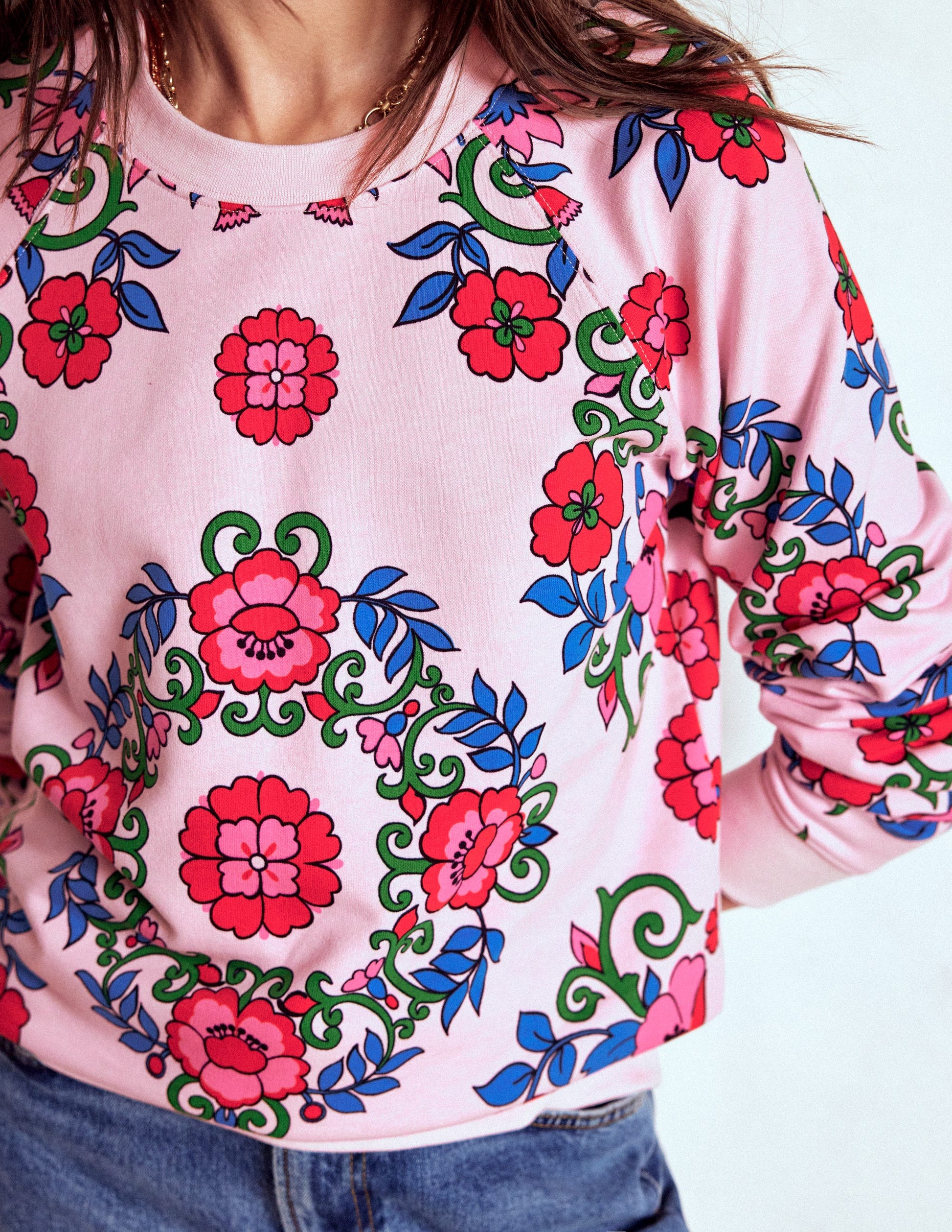 Rosa Printed Sweatshirt-Pink, Ornamental Lattice-2