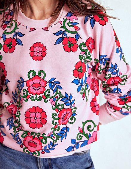 Rosa Printed Sweatshirt-Pink, Ornamental Lattice