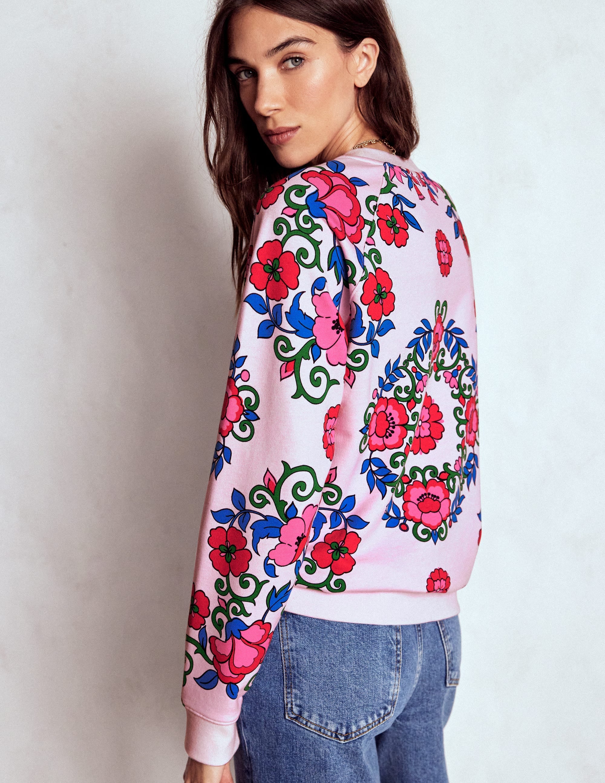 Rosa Printed Sweatshirt-Pink, Ornamental Lattice - Image 3